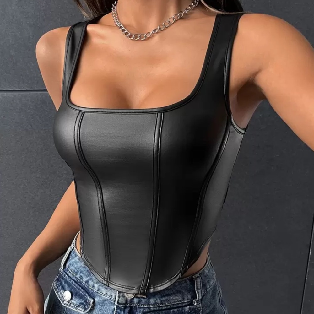 Black Faux Leather Crop Top